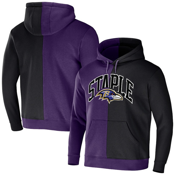 Men's Baltimore Ravens Purple/Black Split Logo Pullover Hoodie - Click Image to Close